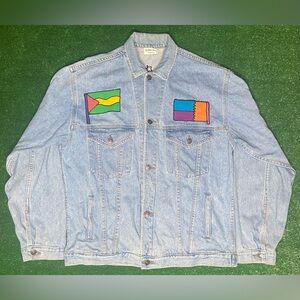 1980 SILKSCAPES Denim Embroidered Artsy PEACE World Children  Jacket L